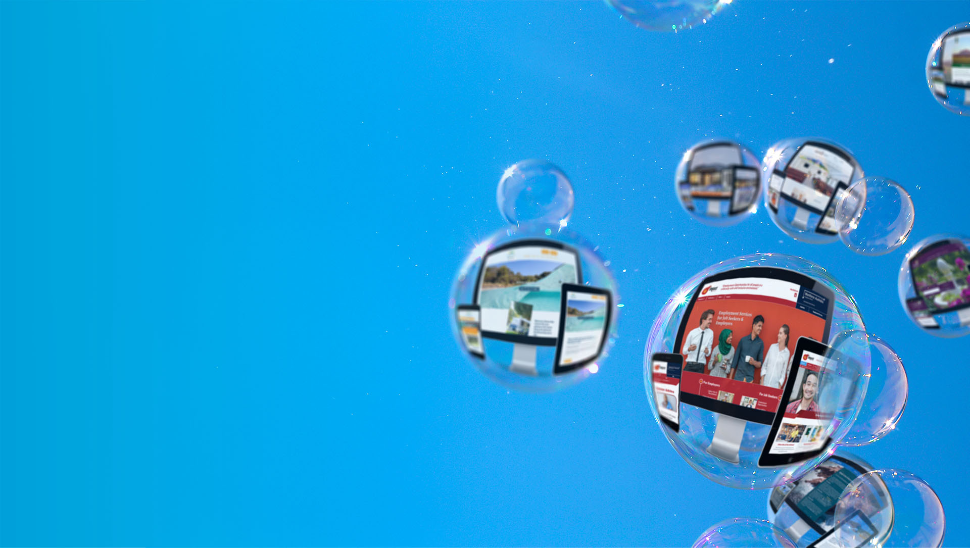 Portfolio Hero Image - websites in bubbles